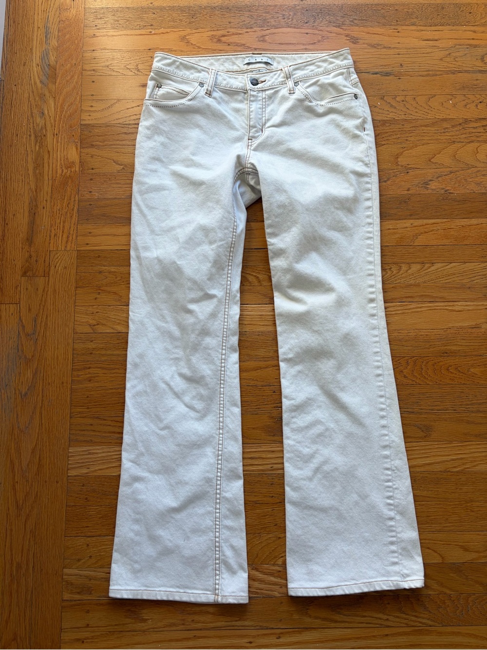 CAbi Cream Flare Wide-Leg Jeans